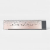Rose Gold - Schwarz Rosa Silber Glitzer Monogramm Schreibtischnamensplakette (Vorderseite )