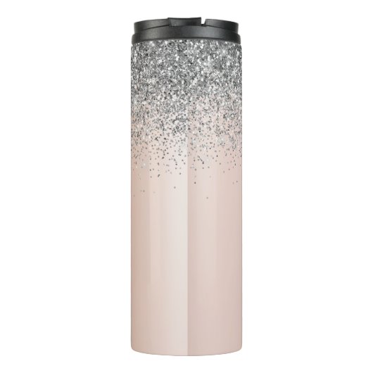 Rose Gold - Schwarz Rosa Silber Glitzer Monogramm Thermosbecher (Rückseite)