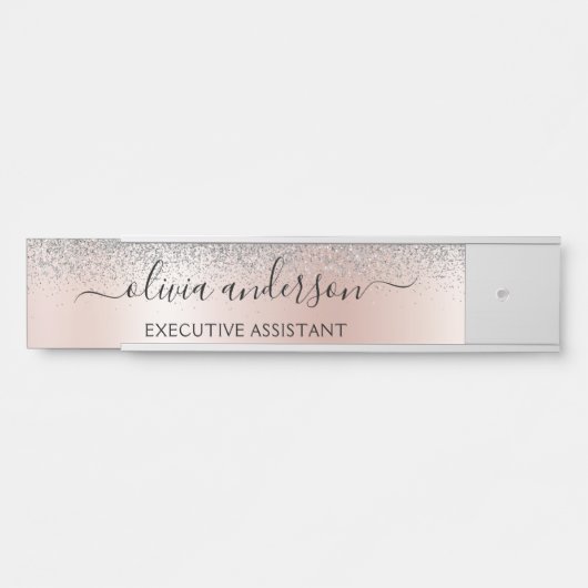 Rose Gold - Schwarz Rosa Silber Glitzer Monogramm Türschild (Vorderseite )