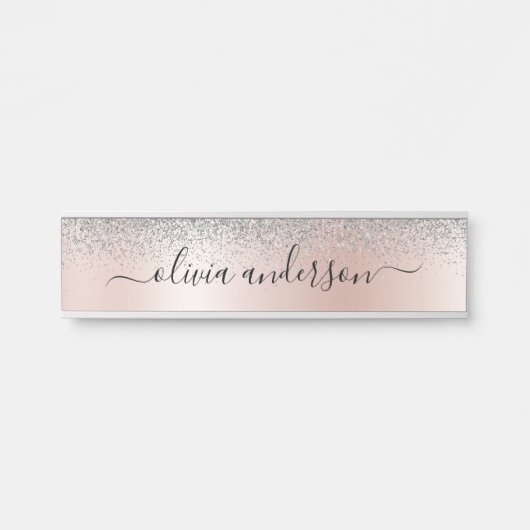 Rose Gold - Schwarz Rosa Silber Glitzer Monogramm Türschild (Vorderseite )