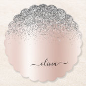 Rose Gold - Schwarz Rosa Silber Glitzer Monogramm Untersetzer (Vorderseite)