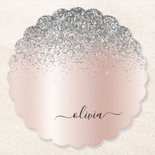 Rose Gold - Schwarz Rosa Silber Glitzer Monogramm Untersetzer