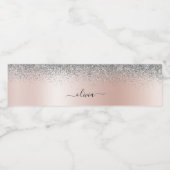 Rose Gold - Schwarz Rosa Silber Glitzer Monogramm Wasserflaschenetikett (Einzelnes Label)