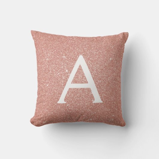 Rose Gold - Schwarz-Rosa-Sparkeil-Glitzer-Monogram Kissen (Vorderseite)