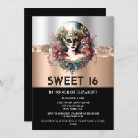 Rose Gold Schwarz Sweet 16 Girls Maskerade Maske
