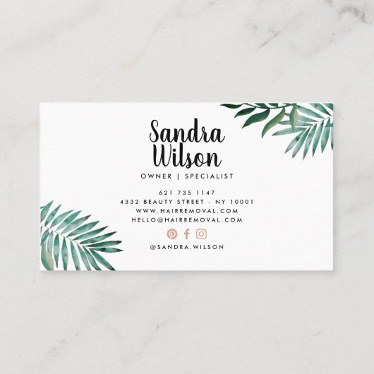 Rose Gold Schwarz tropische grüne Aquarellfarben B Visitenkarte (Rückseite)