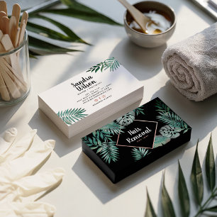 Rose Gold Schwarz tropische grüne Aquarellfarben B Visitenkarte