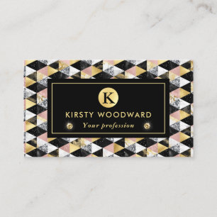 Rose Gold, Schwarz und Weiß Marmor Textur Geometri Visitenkarte