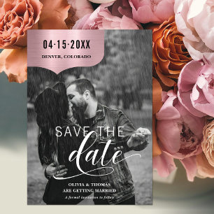 Rose Gold Schwarz-weiß Foto Script Hochzeit Save The Date