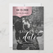 Rose Gold Schwarz-weiß Foto Script Hochzeit Save The Date (Vorderseite)