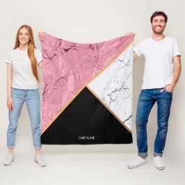 Rose Gold Schwarz-Weiß-Marmor-Muster Fleecedecke