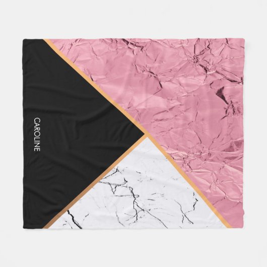Rose Gold Schwarz-Weiß-Marmor-Muster Fleecedecke (Vorderseite (Horizontal))