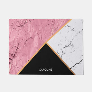 Rose Gold Schwarz-Weiß-Marmor-Muster Fußmatte