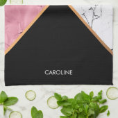 Rose Gold Schwarz-Weiß-Marmor-Muster Geschirrtuch (Gefaltet)