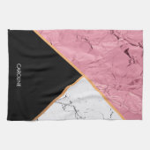 Rose Gold Schwarz-Weiß-Marmor-Muster Geschirrtuch (Horizontal)