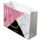 Rose Gold Schwarz-Weiß-Marmor-Muster Große Geschenktüte (Vorderseite Schrägansicht)