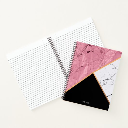 Rose Gold Schwarz-Weiß-Marmor-Muster Notizblock (Innenseite)