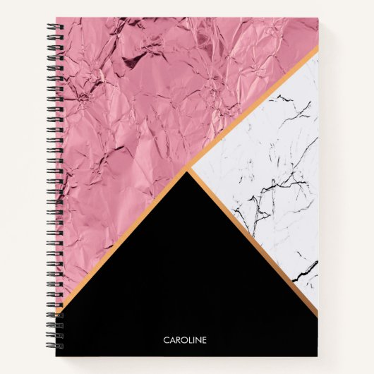 Rose Gold Schwarz-Weiß-Marmor-Muster Notizblock (Vorderseite)
