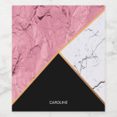 Rose Gold Schwarz-Weiß-Marmor-Muster Weinetikett (Einzelnes Label)