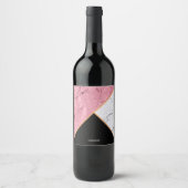 Rose Gold Schwarz-Weiß-Marmor-Muster Weinetikett (Vorderseite)