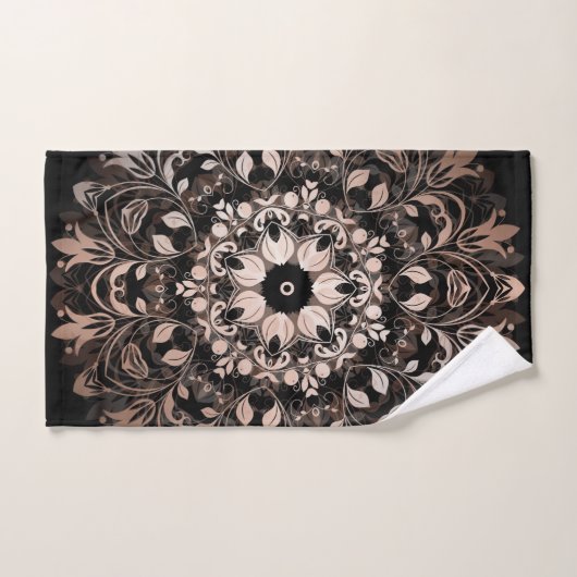 Rose Gold Schwarze Flora Mandala Badhandtuch Set (Handtuch)