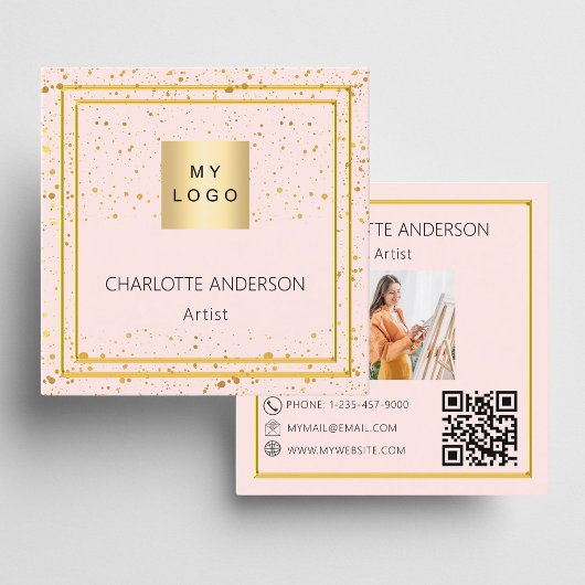 Rose Gold Schwarze Foto Logo QR Code Quadratische Visitenkarte