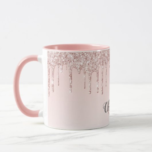 Rose Gold Schwarze Glitzer Monogramm Initialen Skr Tasse (Links)