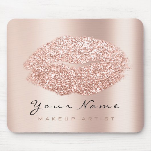 Rose Gold Schwarze Glitzer Name Makeup Lippen Kiss Mousepad (Vorne)