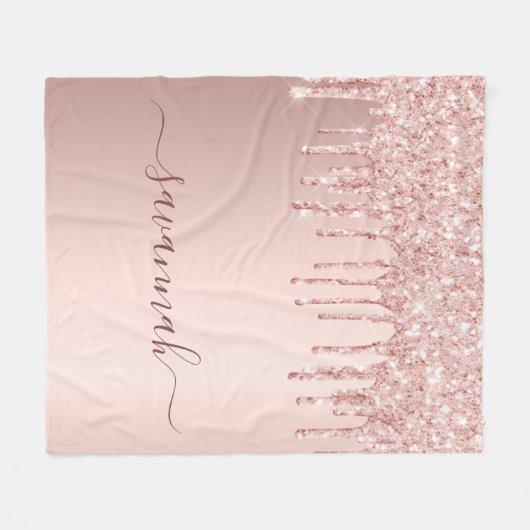 Rose Gold Schwarze Glitzer Namensskript Fleecedecke (Vorderseite (Horizontal))