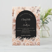 Rose Gold Schwarze Rose Blumenbogen Luxushochzeit Einladung (Stehend Vorderseite)