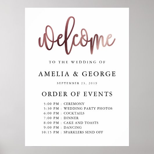 Rose Gold Schwarze Willkommensordnung Poster (Vorne)