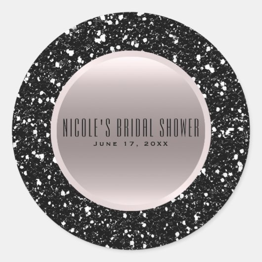 Rose Gold Schwarzer Glitzer Elegante Hochzeit Gefa Runder Aufkleber (Vorderseite)