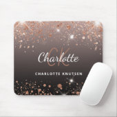 Rose Gold Schwarzer Glitzer Monogramm Name Mousepad (Mit Mouse)