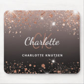 Rose Gold Schwarzer Glitzer Monogramm Name Mousepad (Vorne)