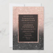 Rose Gold Schwarzer Glitzer Rahmen ombre Hochzeit Einladung (Vorderseite)