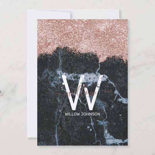 Rose Gold Schwarzer Marmor Glitzer jedes Jahr Gebu Einladung (Rückseite)