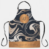 Rose Gold Schwarzer Marmor Muster Salon Name Monog Schürze (Vorderseite)