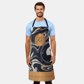 Rose Gold Schwarzer Marmor Muster Salon Name Monog Schürze (Getragen)