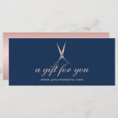 Rose Gold Scissor Navy Blue Hair Geschenkgutschein (Vorne/Hinten)