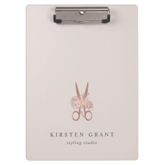 Rose Gold Scissors Salon Logo Klemmbrett (Vorderseite)