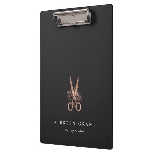 Rose Gold Scissors Salon Logo Klemmbrett (Links)