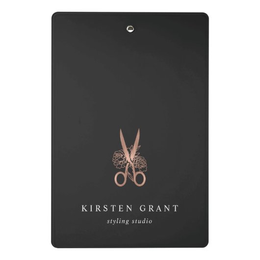 Rose Gold Scissors Salon Logo Mini Klemmbrett (Rückseite)