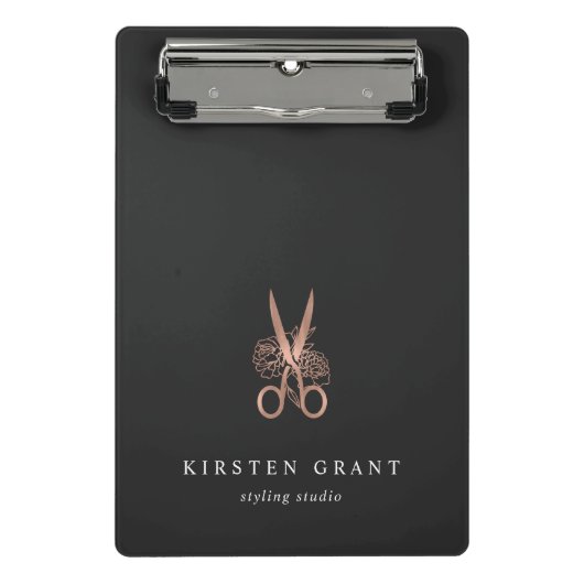 Rose Gold Scissors Salon Logo Mini Klemmbrett (Vorderseite)