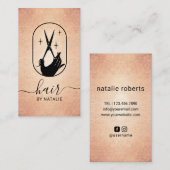 Rose Gold Scissy & Hand Logo Haar Stylist Salon Visitenkarte (Vorne/Hinten)