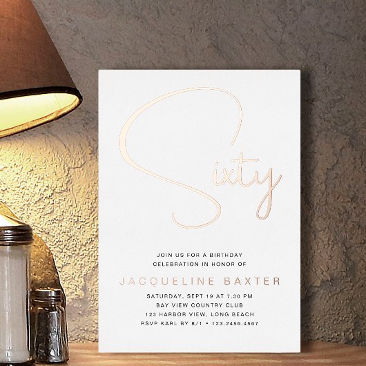 Rose Gold Script 60. Geburtstagsparty Folieneinladung