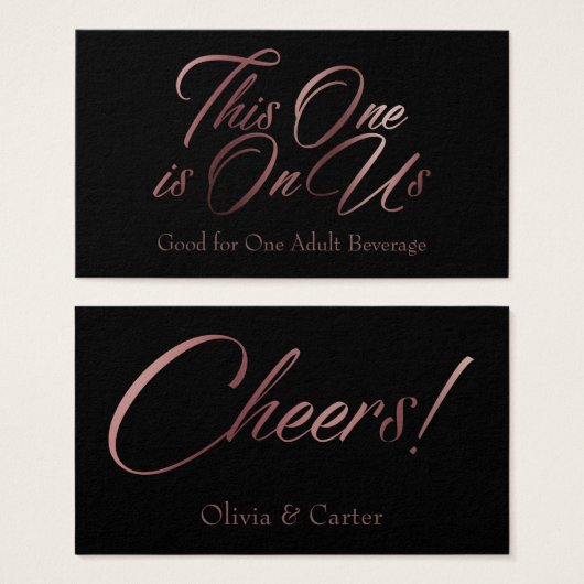 Rose Gold Script auf Black Drink Ticket Cards (Vorne & Hinten)