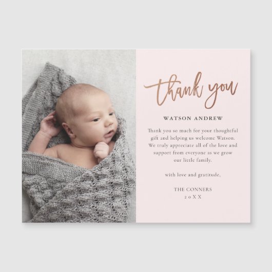 Rose Gold Script Baby Vielen Dank Magnetkarte (Vorderseite)