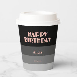 Rose Gold Script Black Grace Streifen Geburtstag Pappbecher