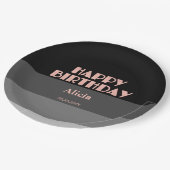 Rose Gold Script Black Grace Streifen Geburtstag Pappteller (Schrägansicht)