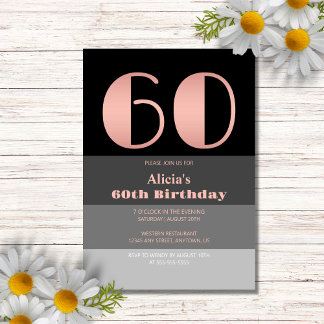Rose Gold Script Black Gray Streifen 60. Geburtsta Einladung